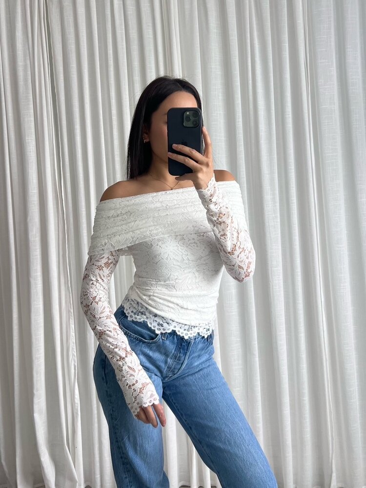 Kenzie Lace Off Shoulder Top / White