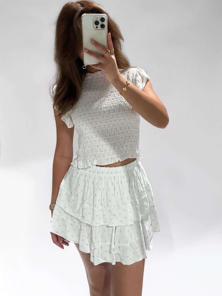Sakura Smock Crop Top / White
