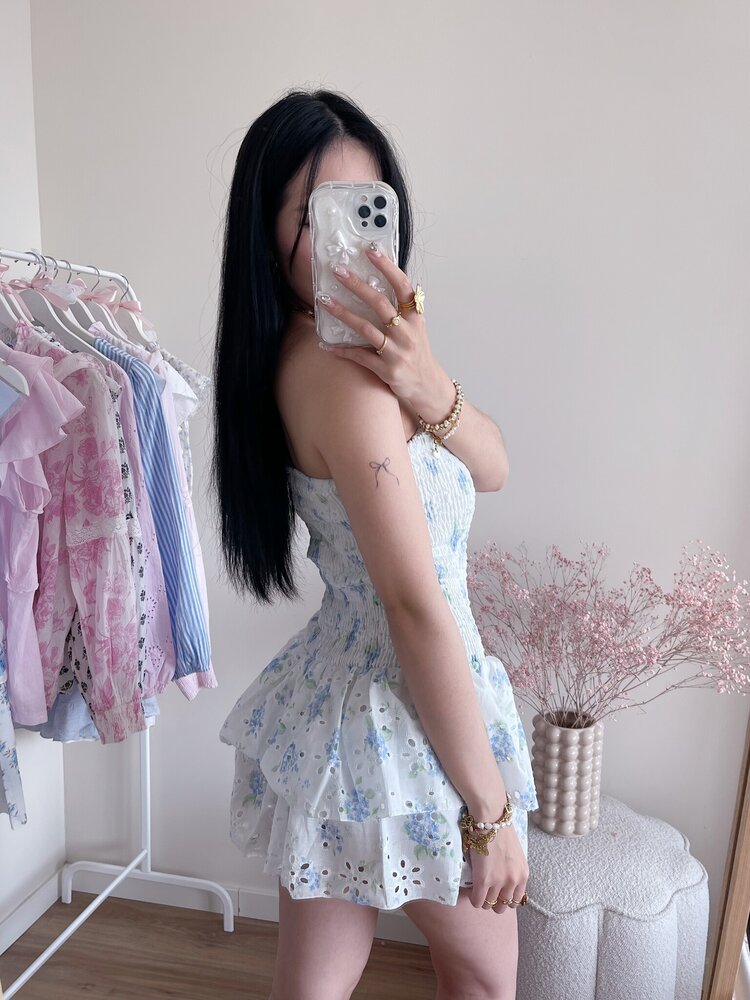 Bella Embroidered Tube Dress / Floral White Peach