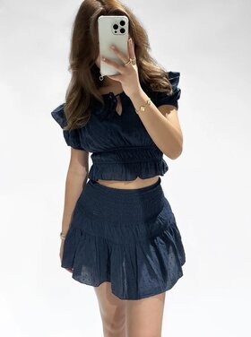 Hana Plumetis Dots Top / Navy Blue