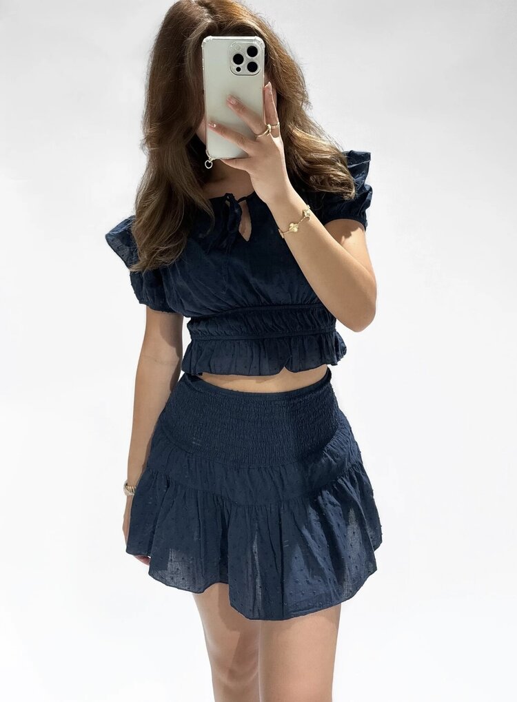 Hana Plumetis Dots Top / Navy Blue