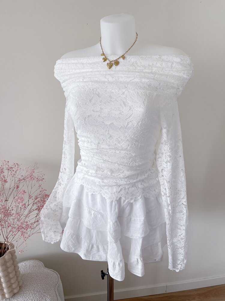 Kenzie Lace Off Shoulder Top / White