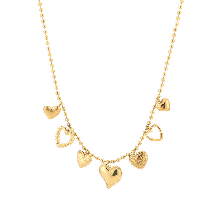 Gold Mixed Hearts Charm Necklace