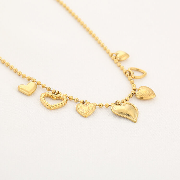 Gold Mixed Hearts Charm Necklace