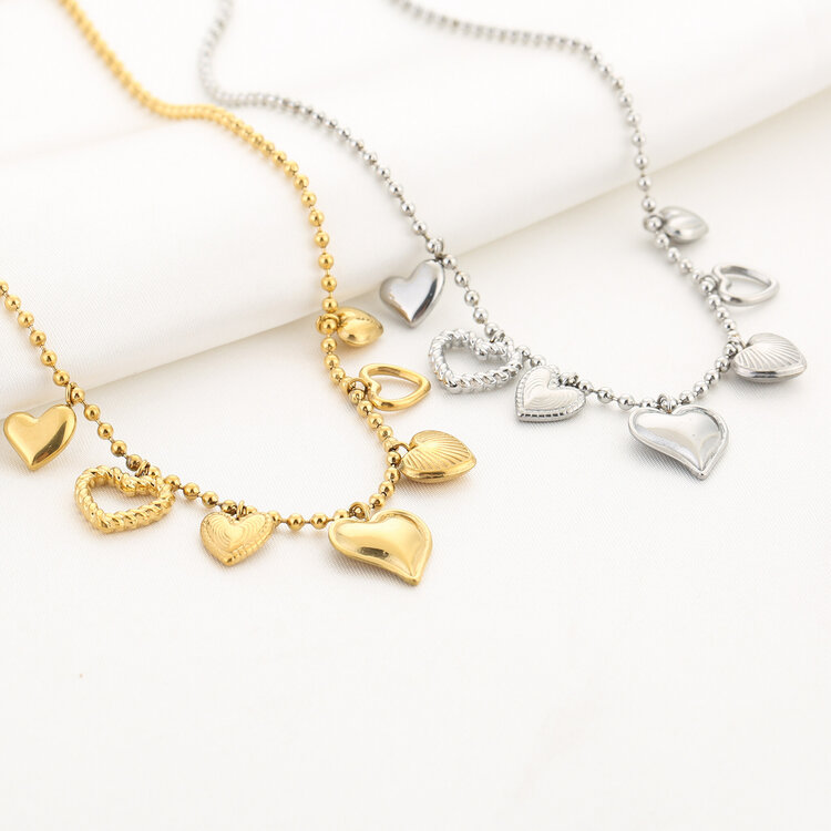Silver Mixed Hearts Charm Necklace