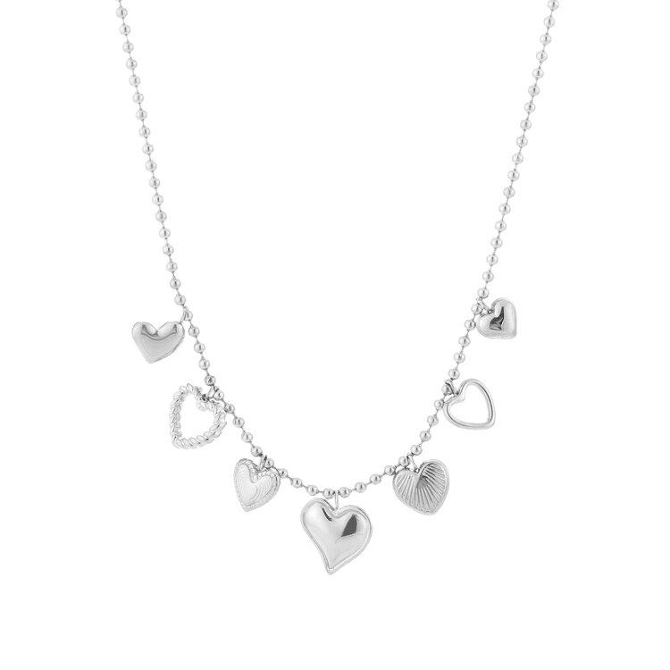 Silver Mixed Hearts Charm Necklace