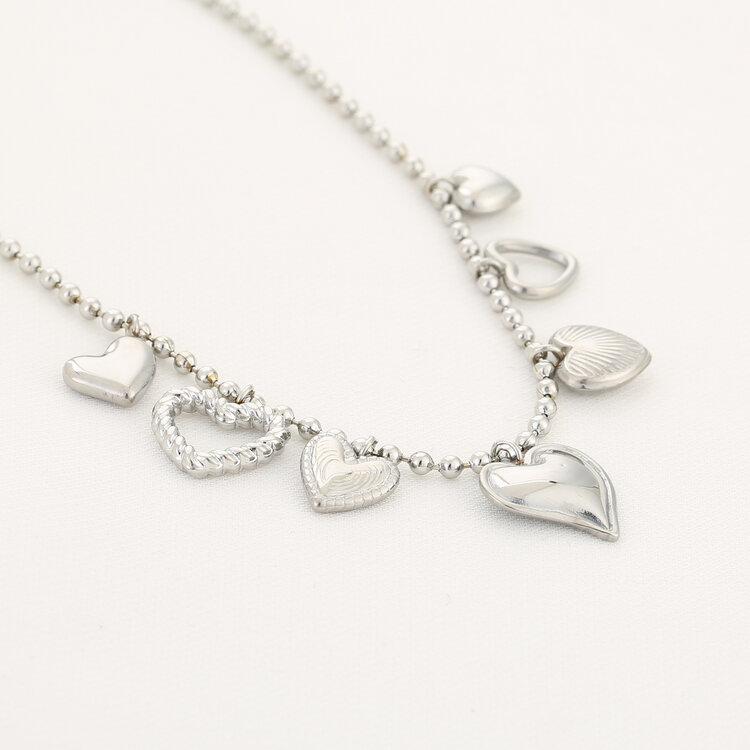 Silver Mixed Hearts Charm Necklace