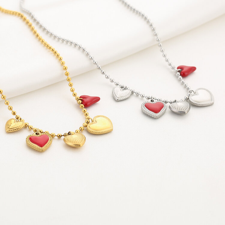 Gold Red Hearts Charm Necklace
