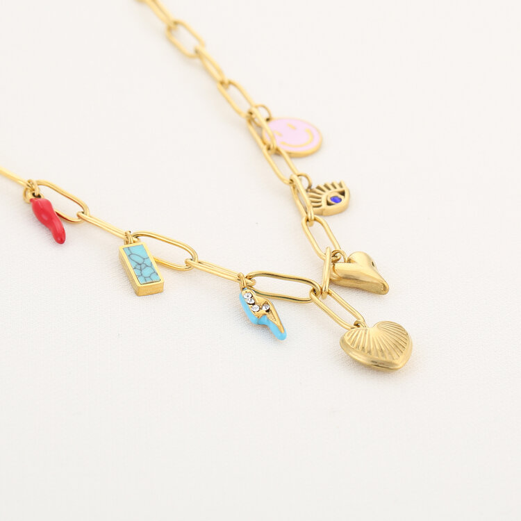 Gold Yoshi Mixed Charms Necklace