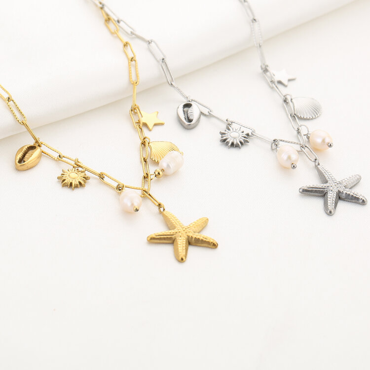 Gold Kaori Shell Mixed Charms Necklace