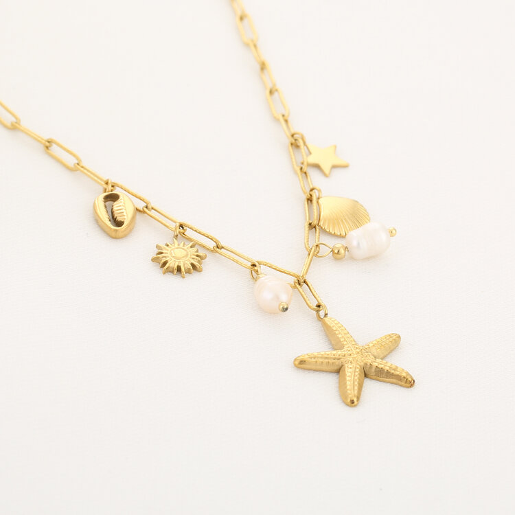 Gold Kaori Shell Mixed Charms Necklace