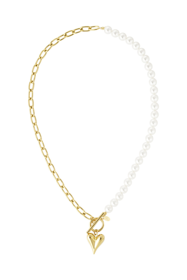 Gold Heart Pearl Charm Necklace
