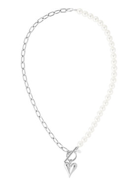 Silver Heart Pearl Charm Necklace