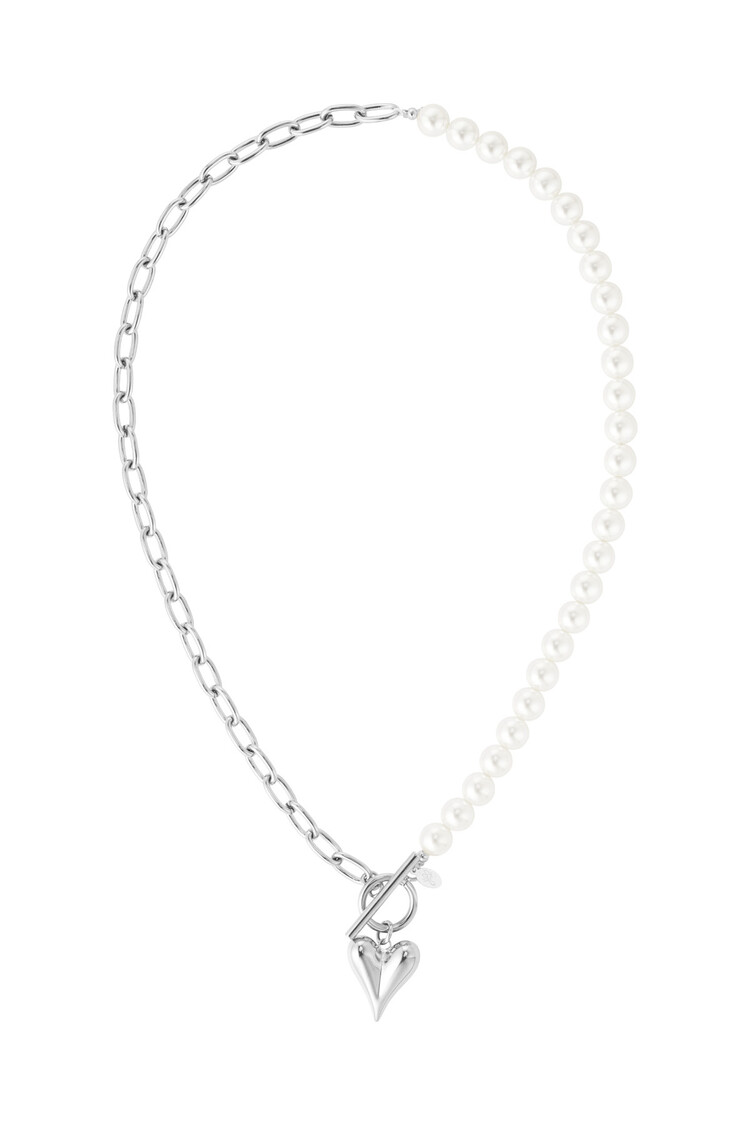 Silver Heart Pearl Charm Necklace