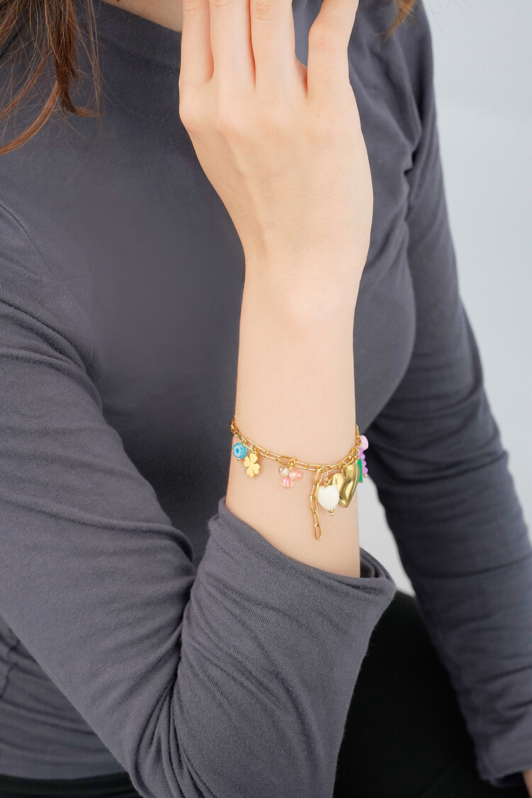 Gold Happy Mixed Charms Bracelet