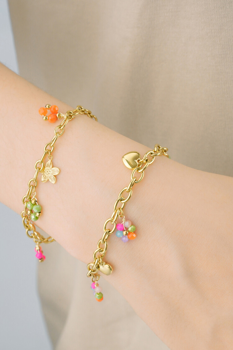 Gold Floral Mixed Charms Bracelet