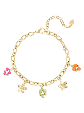 Gold Floral Mixed Charms Bracelet