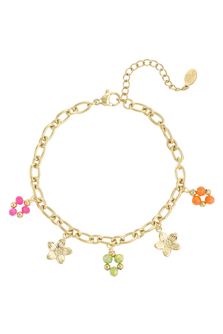 Gold Floral Mixed Charms Bracelet