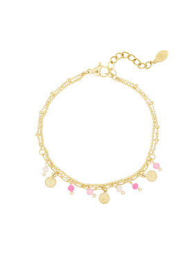 Gold Mixed Coins Beads Bracelet / Pink