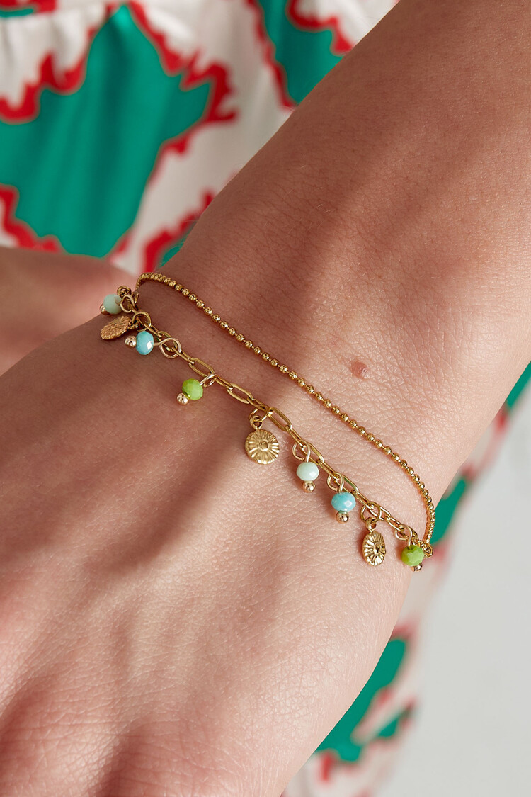 Gold Mixed Coins Beads Bracelet / Blue Green