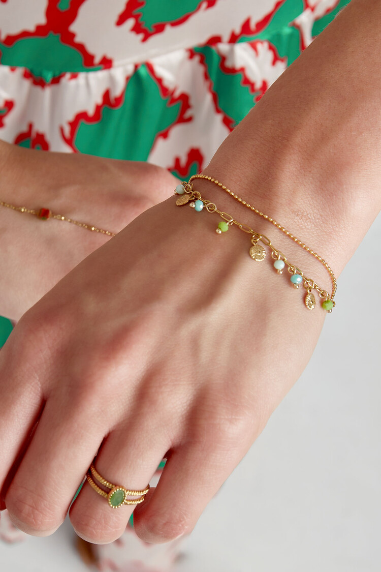 Gold Mixed Coins Beads Bracelet / Blue Green