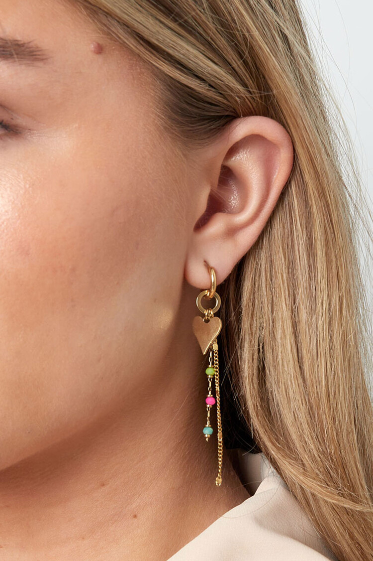 Gold Heart Beads Dangle Earrings