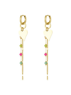 Gold Heart Beads Dangle Earrings