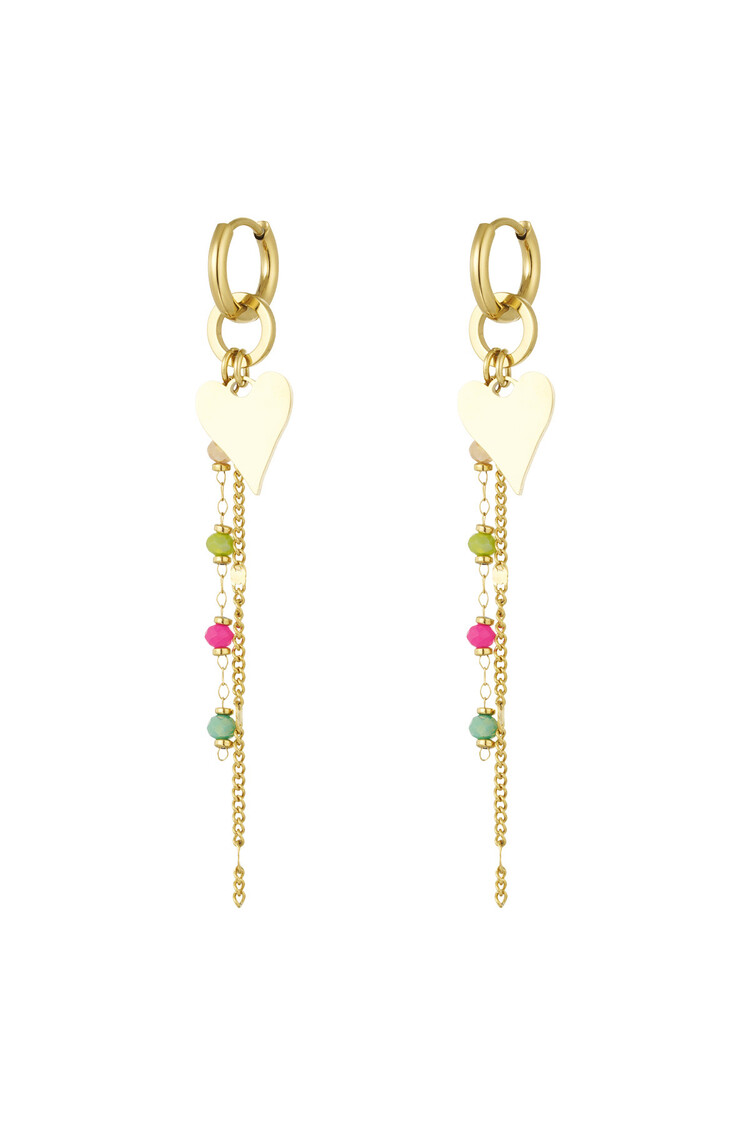 Gold Heart Beads Dangle Earrings
