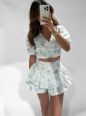 Garcia Floral Embroidered Skort / Blue