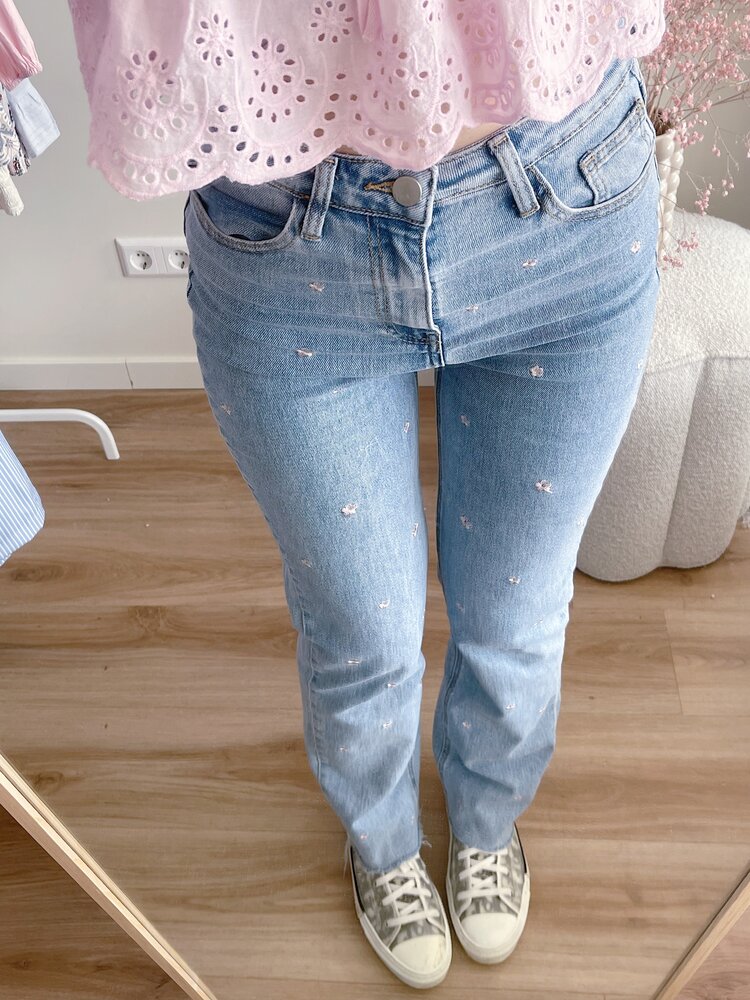 Blossom Embroidered Flower Jeans / Pink