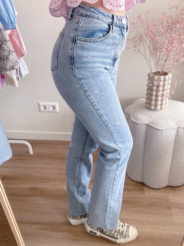 Blossom Embroidered Flower Jeans / Pink