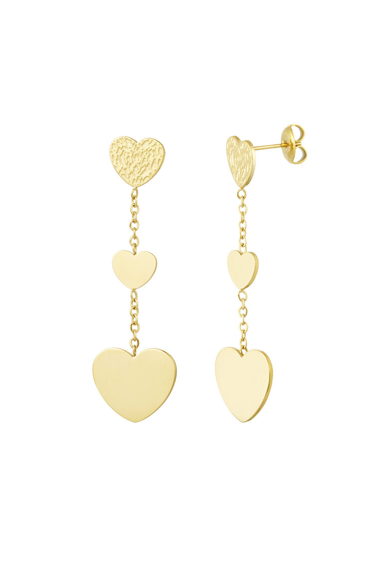 Gold Trio Heart Drop Earrings
