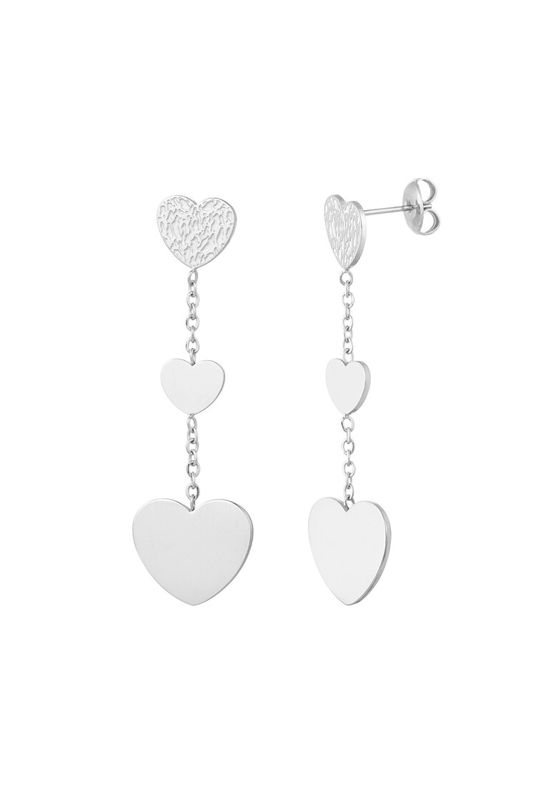 Silver Trio Heart Drop Earrings