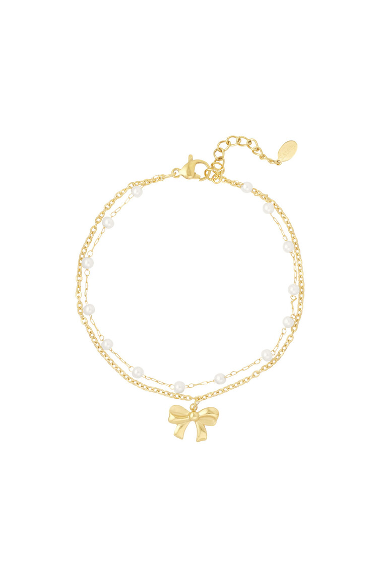 Gold Bow Pearl Double Bracelet