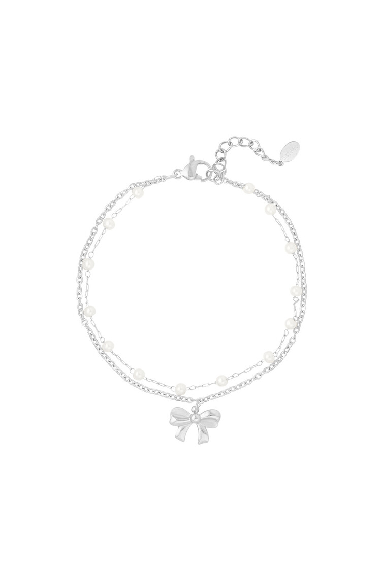 Silver Bow Pearl Double Bracelet