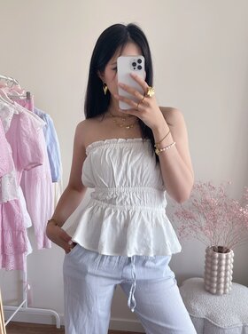Cailyn Linen Tube Top / White