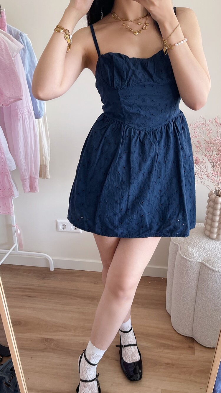 Amora Embroidered Corset Dress / Navy Blue