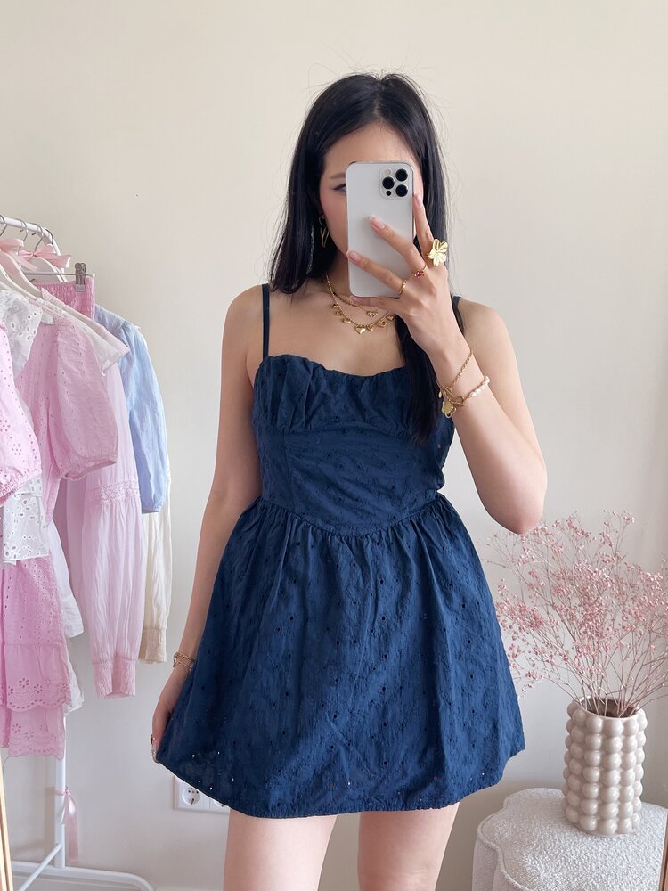 Amora Embroidered Corset Dress / Navy Blue