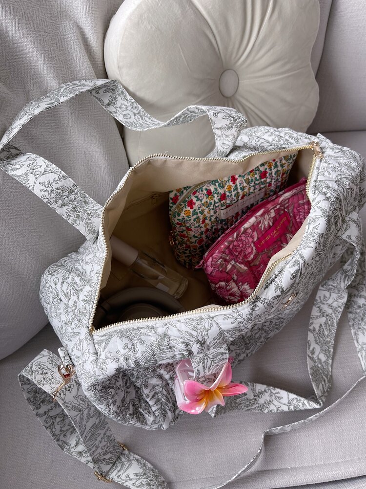 Jenny Flower Travel Bag / Green & White