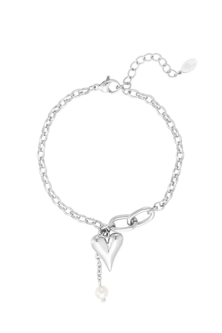 Silver Adorable Heart Pearl Bracelet