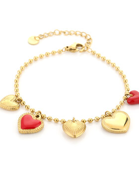 Gold Red Heart Charms Bracelet