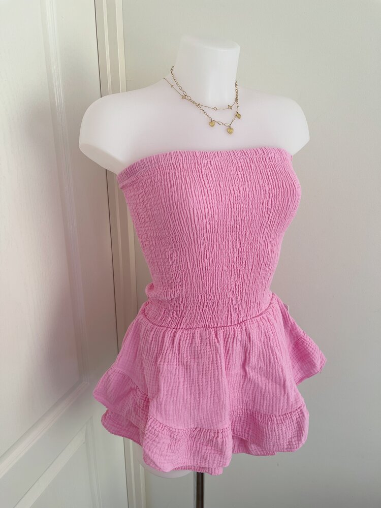 Elara Ruffle Tube Dress / Pink