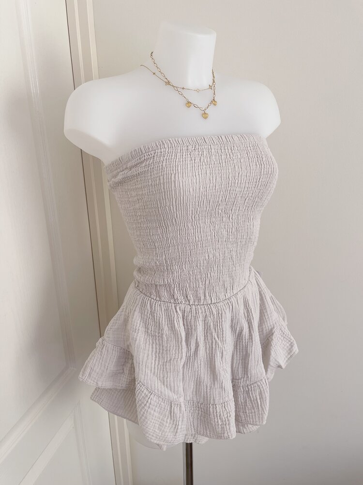 Elara Ruffle Tube Dress / Beige