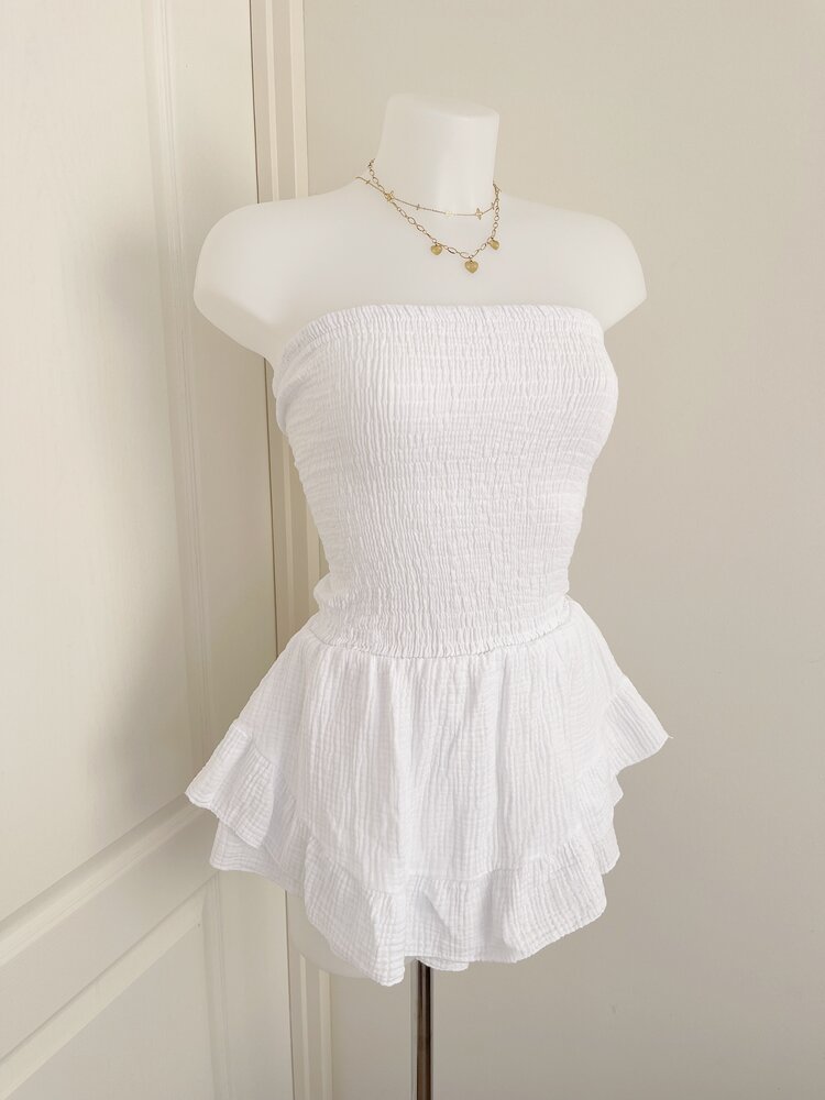 Elara Ruffle Tube Dress / White