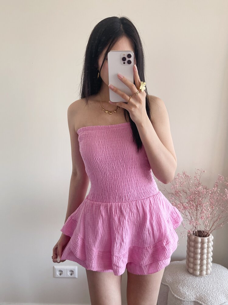 Elara Ruffle Tube Dress / Pink