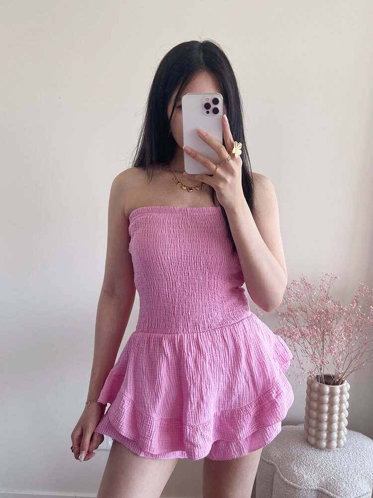 Elara Ruffle Tube Dress / Pink