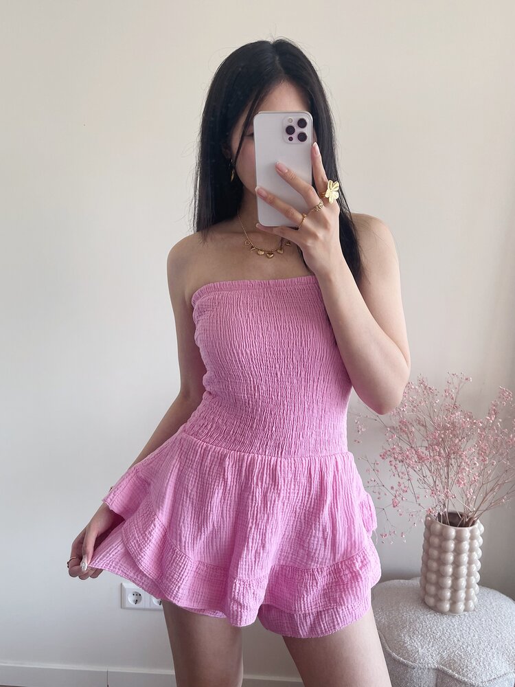 Elara Ruffle Tube Dress / Pink