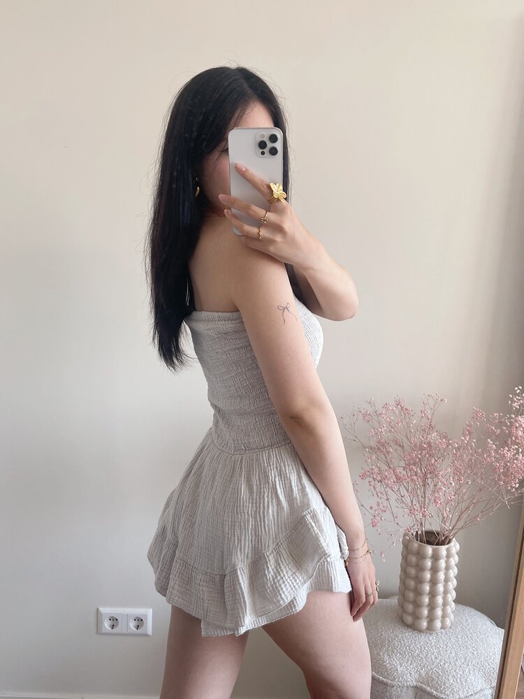 Elara Ruffle Tube Dress / Beige