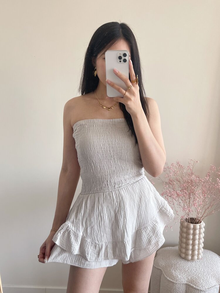 Elara Ruffle Tube Dress / Beige