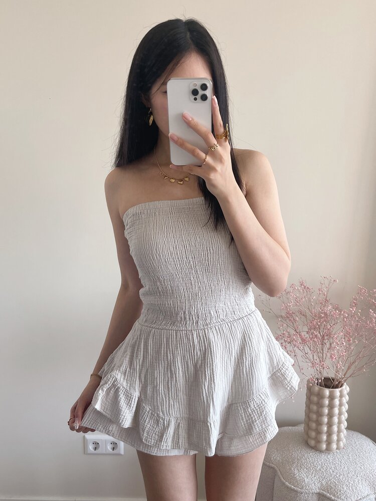 Elara Ruffle Tube Dress / Beige